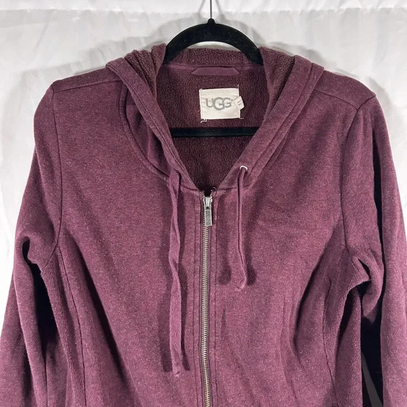 UGG Hoodie Women's Medium Burgundy Full Zip Drawstring Pockets Cotton Blend - Picture 2 of 9